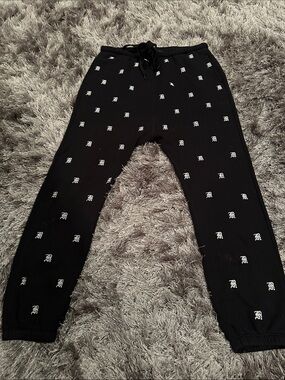 R13 Black Monogram Drawstring Sweatpants with White R13 Embroidery Large